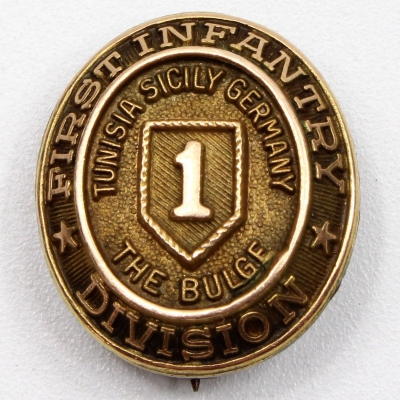 WWII US Army 1st Infantry Division 10k Gold Pin Tunisia Sicily Germany Battle Of The Bulge